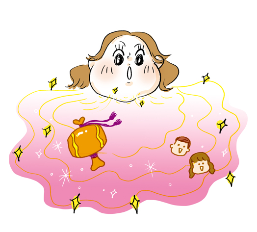 丸くてふくよかなあごの女子の画。そのあごから金運&対人運が上昇しそうなオーラが発生している