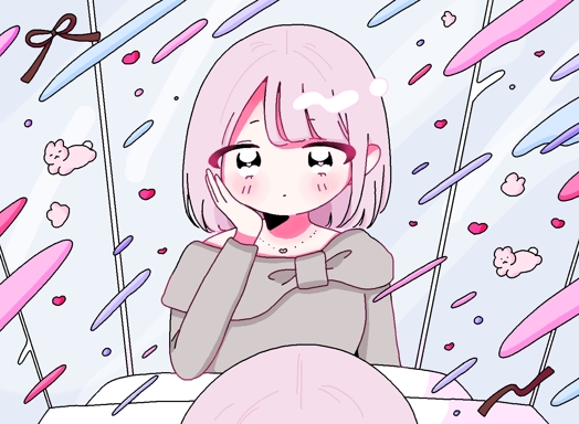 鏡で自分の顔をまじまじと見るかわいい女子大生（頬に手を当てながら）
