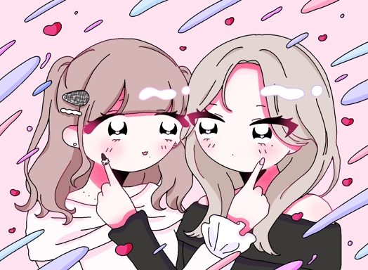 かわいい系の女子大生と、美人系の女子大生がお互いの顔を指でつつき合っている